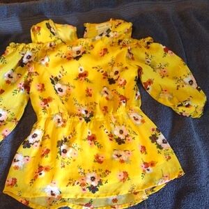 Forever 21 Yellow Floral Blouse with Long Sleeves